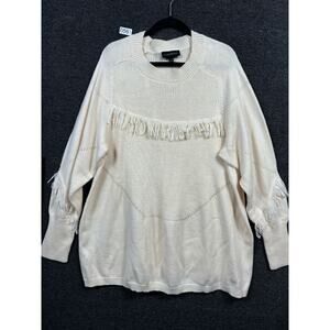 Lane Bryant Cream Fringed Western Sweater Womens Size 26/28 Crew-Neck NWT